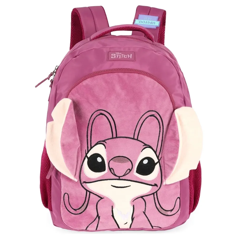 Mochila infantil Luxcel Stitch cor roxa com rosto em pelúcia e orelhas interativas